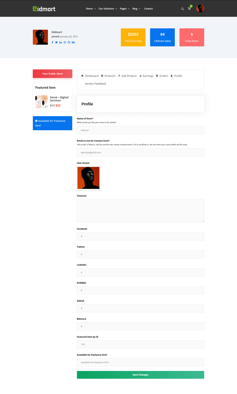 Vendor Profile Settings